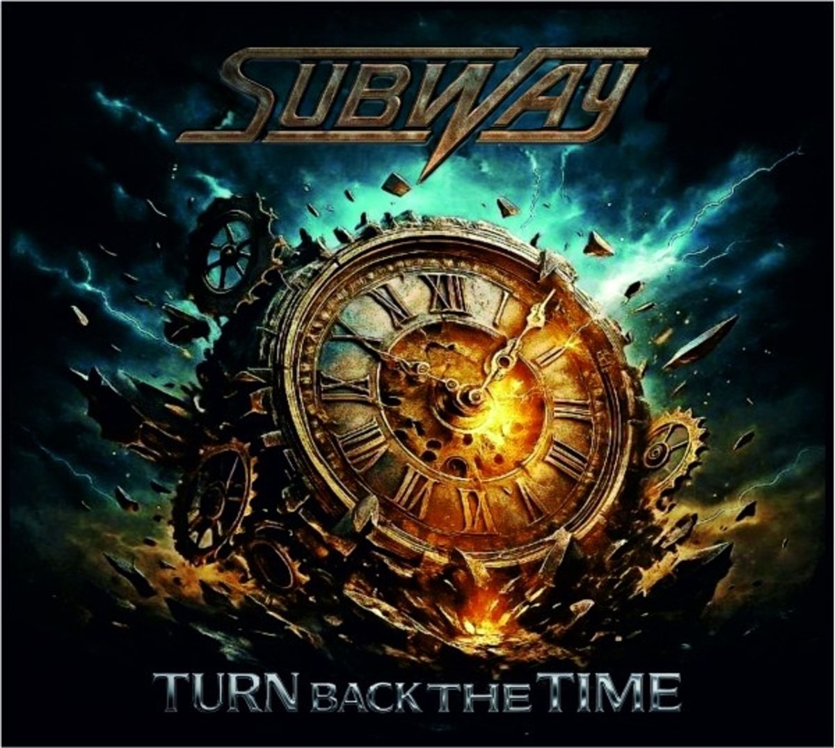 Albumcover «Turn Back The Time»: eine zerberstende goldene Taschenuhr vor Gewitterhimmel